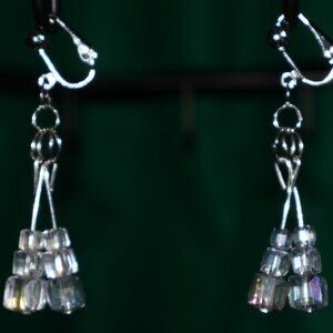 Handmade Clip-On Earrings - 12 BEAUTIFUL Clear Crystal Beads - COJ 35 - 36